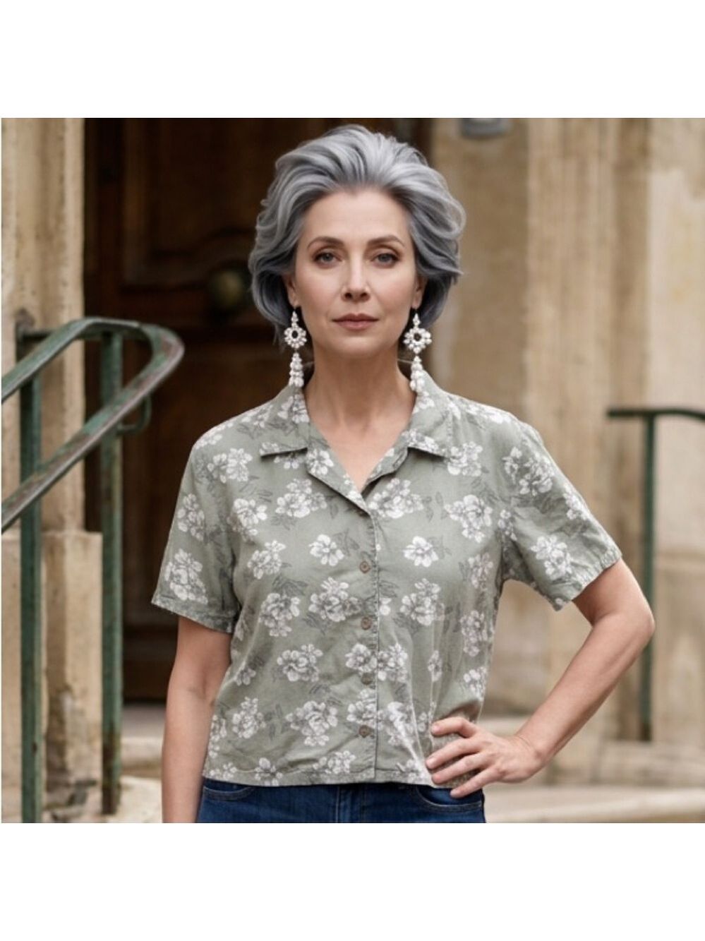 Women’s vintage button down cotton express floral shirt